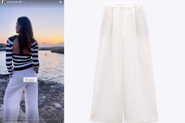 Jessica Bueno luce increíble con unos pantalones blancos anchos muy cómodos frescos y favorecedores de Zara