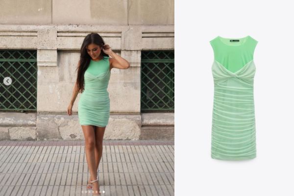 Alexia Rivas aprovecha las rebajas con este vestido verde de tul estampado de Zara muy favorecedor 